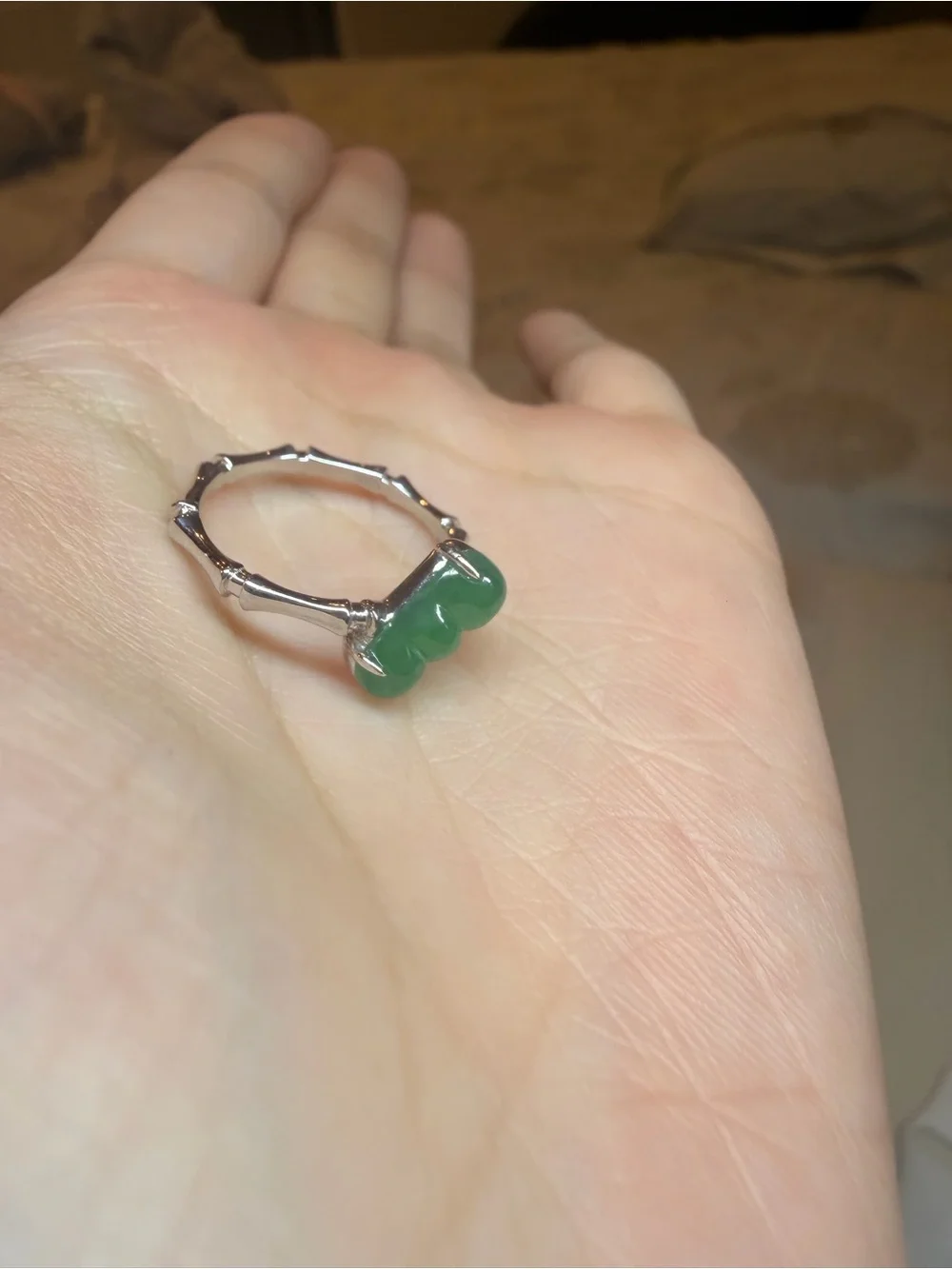 New Certified Natural Burmese Jadeite Jade Green Bean Ring